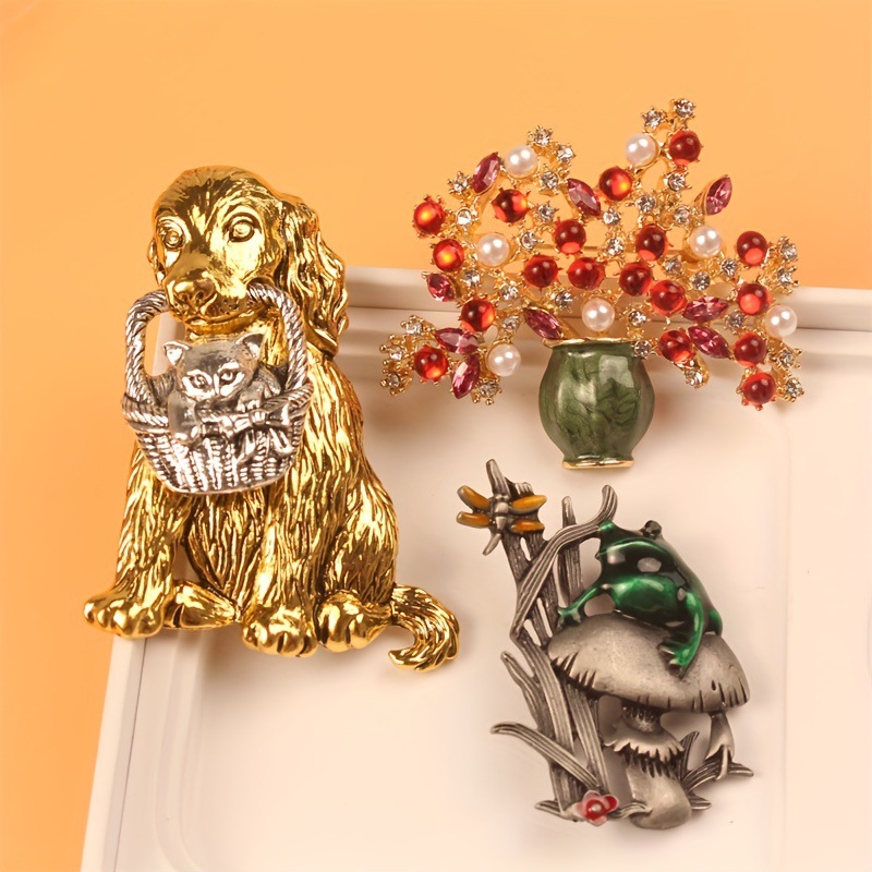 Vintage dierenbroche hond kat  - Flower Frog Pin recensie en prijs