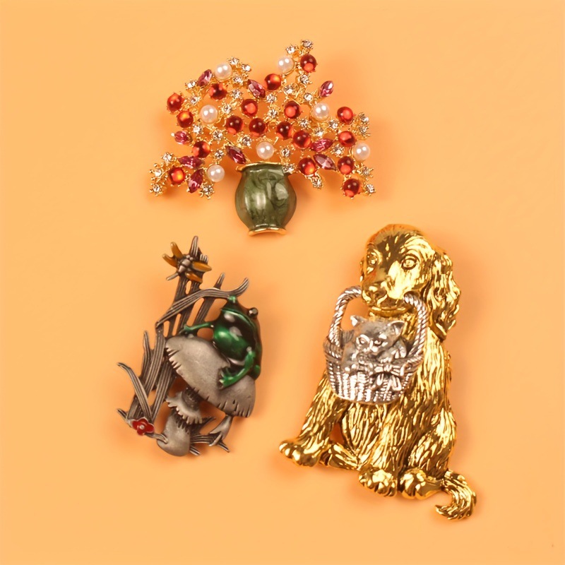 Vintage dierenbroche hond kat  - Flower Frog Pin recensie en prijs